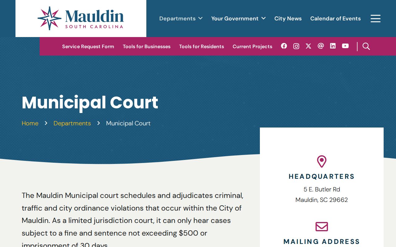 Mauldin residents directory Municipal Court information