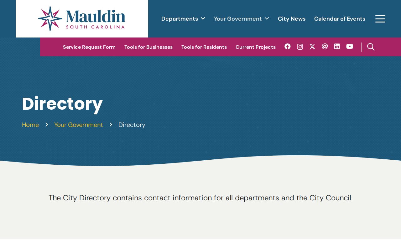 Mauldin neighbors screenshot of the City of Mauldin department directory