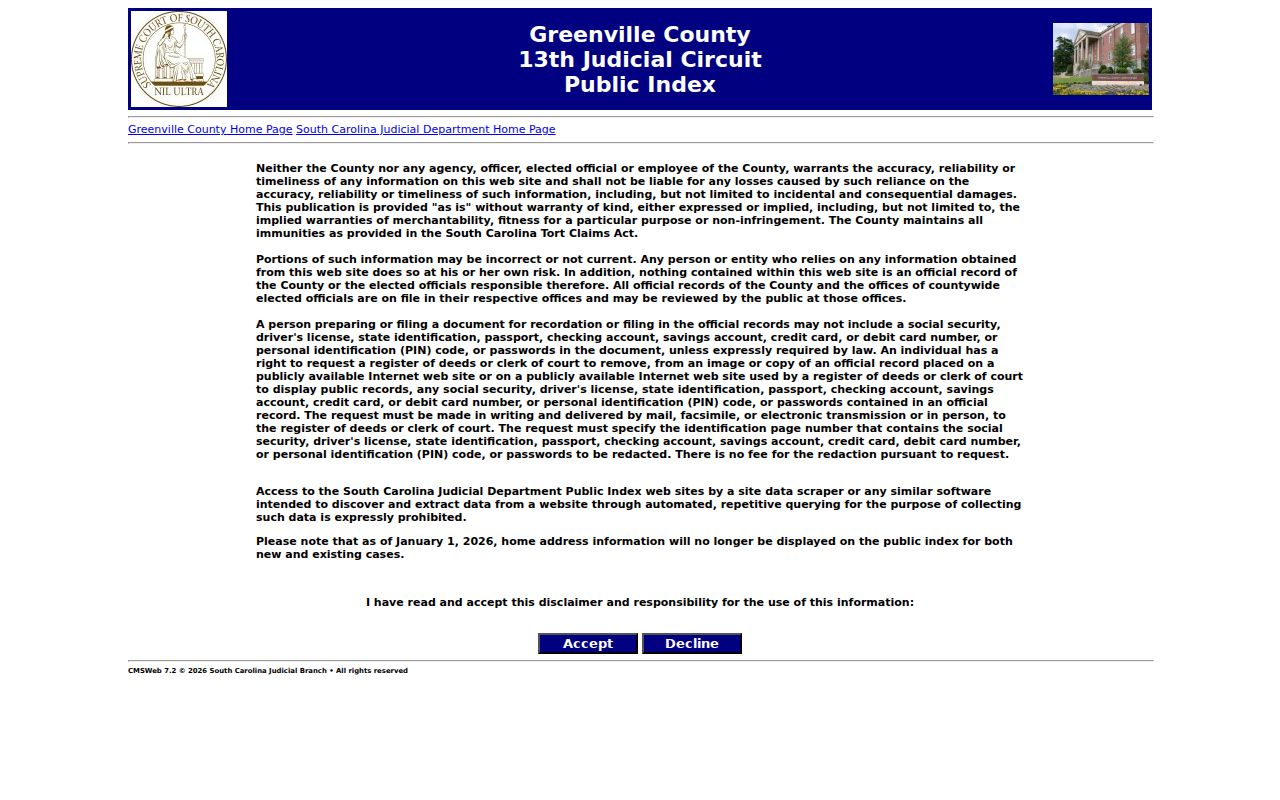 Mauldin resident lookup view of the Greenville County Trial Court Public Index