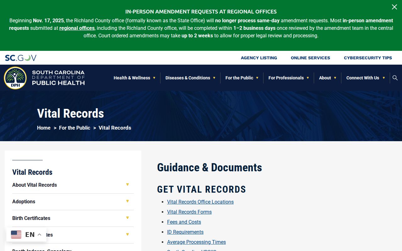 Mauldin resident lookup screenshot of South Carolina DPH vital-records access
